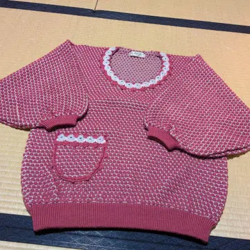 [ 더!! 쇼와 레트로 ] 핑크 니트 스웨터 포켓 부착