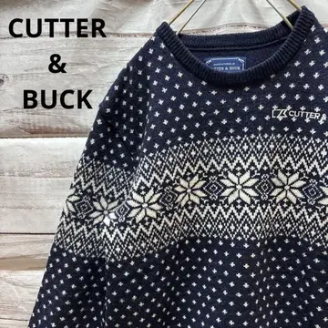 커터앤벅 노르딕 무늬 스웨터 로고 자수 골프 L