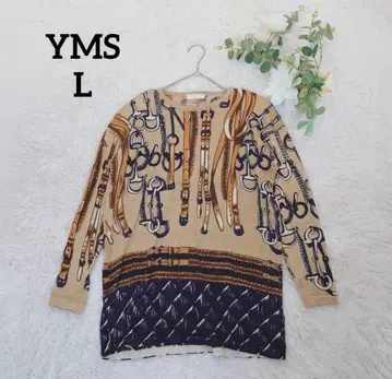 YMS 여성용 긴팔 튜닉 (L) 울 스카프 패턴 풀오버