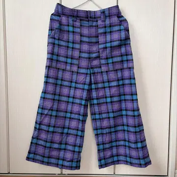 xgirl 보라색과 파란색 체크 무늬 와이드 팬츠