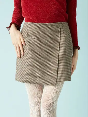 LILY BROWN 체크 무늬 타이트 스커트 전개 랩스커트