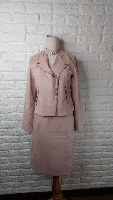 핑크 베이지 라이더 자켓 스커트 벨트 포함