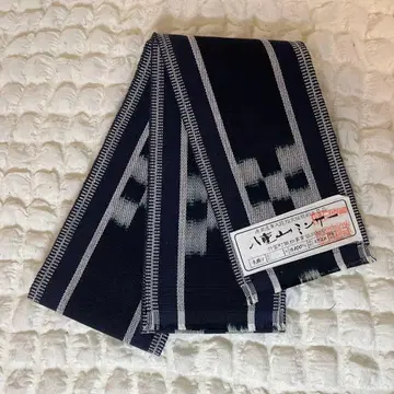 야에야마 민사 직조 전통 수제 남성용 오비 네이비