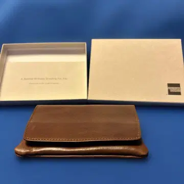 AMERICAN EXPRESS 브라운 가죽 포켓 티슈 케이스