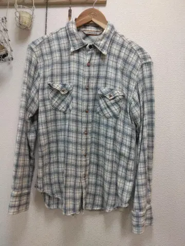 umii908 면 체크 긴팔 셔츠 일본제 45rpm