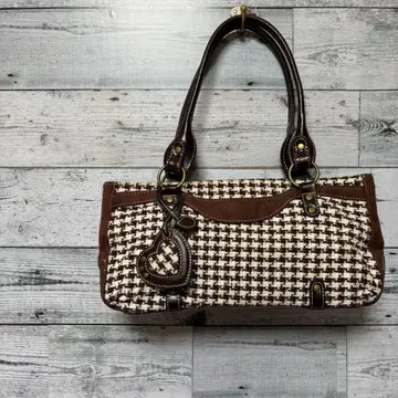 Y2K 하운드투스 가죽 핸드백 숄더백 하트 참 포함