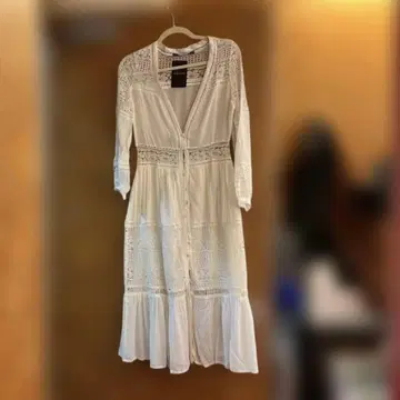 B급 화이트 레이스 디테일 셔츠 원피스