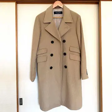 베이지 울 더블 브레스트 체스터 코트