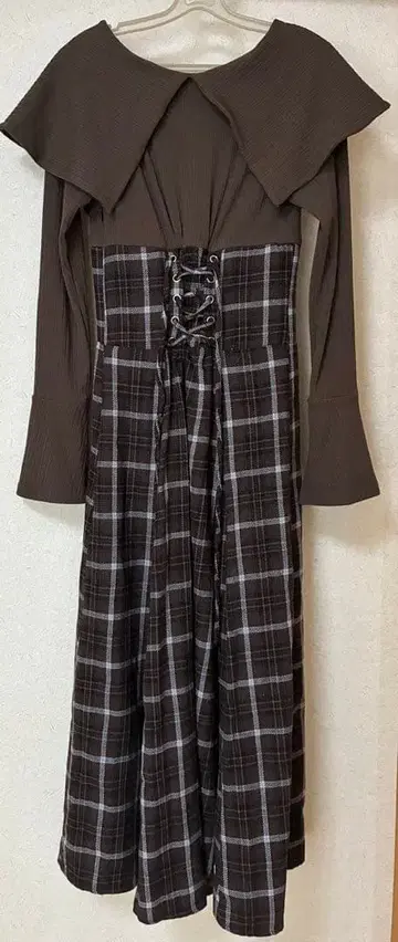 다즐린 빅 컬러 체크 코르셋 원피스