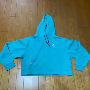 PUMA 스카이블루 크롭 후드티 터콰이즈 속기모