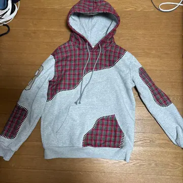 M 사이즈 그레이 체크 무늬 후드티