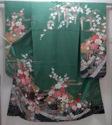 순수 실크 금채 유수화차 후리소데 (915)