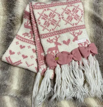 LIZLISA 노르딕 무늬 리본 핑크 머플러