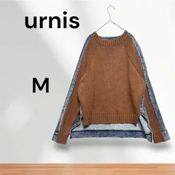 urnis 아르니스 데님 니트 데님 절개 브라운 스웨터