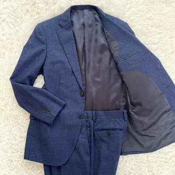 [ 컨디션 최상 ] 플란넬 기모 깅엄 체크 패턴 지발디 수트 네이비 블루