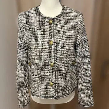 노카라 트위드 자켓 화이트 블랙