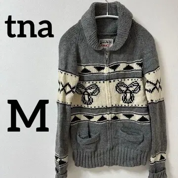 새상품급 [ M ] tna 그레이 아이보리 니트 스웨터 집업