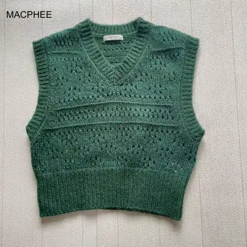 MACPHEE 컬러 아이렛 V넥 베스트 그린 S