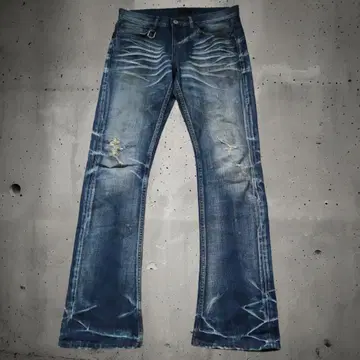 JACKROSE/잭로즈 데미지 가공 플레어 데님 팬츠 허니컴 귀수염