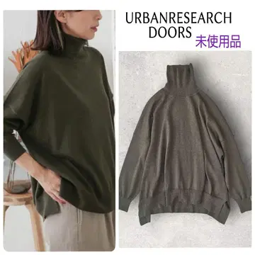 미사용 URBANRESEARCHDOORS 메리노울 와이드 터틀 니트 카키