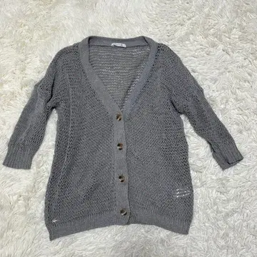 LACOSTE 라코스테 울 100% 시스루 메쉬 니트 가디건 그레이