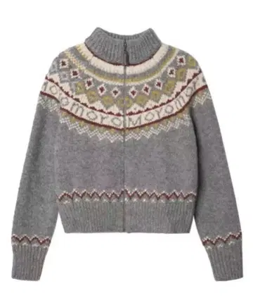 노르딕 무늬 집업 스웨터 그레이