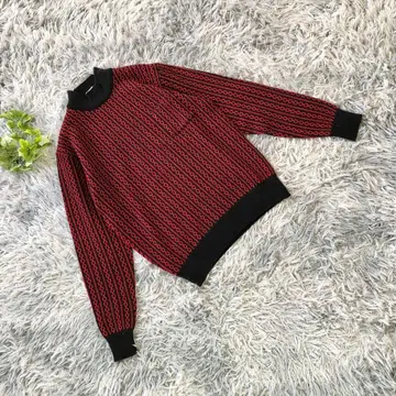 JOX [ M ] 빨검 기하학 패턴 긴팔 니트 가슴 포켓 스웨터 울 혼방