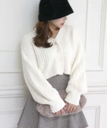 로얄 파티 모코모코 귀여운 숏 니트 가디건 아이보리