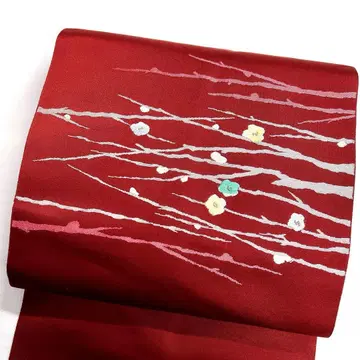 나고야 오비 매화 와인 레드 금실 은실 기모노 124tz