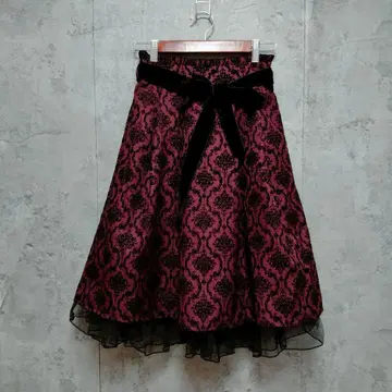 엑시즈팜 다마스크 무늬 플레어 스커트 벨벳 리본 M