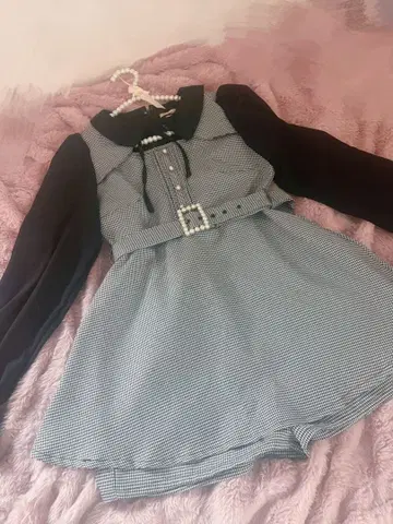 evelyn 초커 원피스 하운드투스 체크 패턴