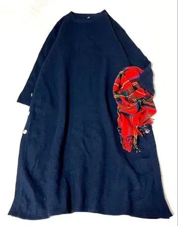 새상품급 45R 울 융모 KNIT 마린 DRESS 롱 원피스 네이비