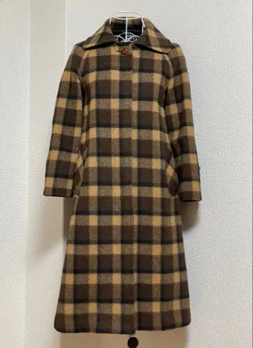클래식 빈티지 IVY SISTERS 체크 롱 코트 레트로