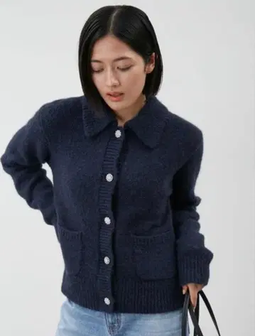 비쥬 버튼 샤기 폴로 니트 가디건 mila owen