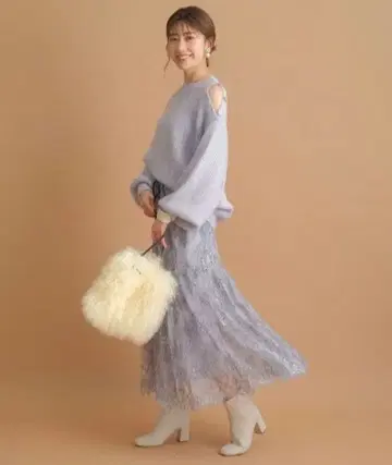 Apuweiser-riche 새상품급 레이스 스커트 레이어드 니트 업