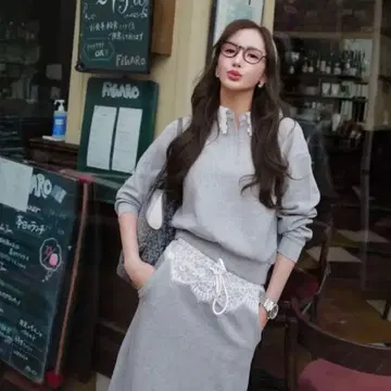 레이스 칼라 맨투맨 셋업