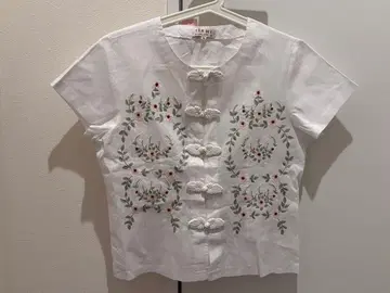 자수 코튼 반팔 셔츠