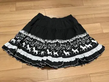 초레어 PLUTUMANO 플레어 스커트 블랙 고양이 패턴