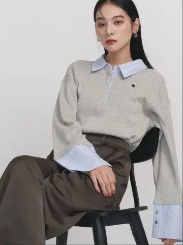 [ POLO 콜라보 ] 셔츠 칼라 커프스 니트 풀오버