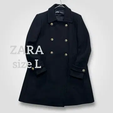 1681 ZARA 울 혼방 더블 브레스트 사양 코트 블랙 L