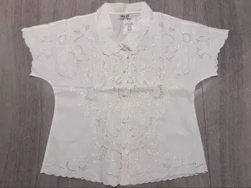 자수 코튼 반팔 셔츠