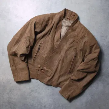 80s 90s 파워 숄더 양가죽 스웨이드 짧은 기장 자켓 기하학