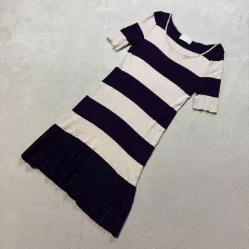 UNTITLED 스트라이프 니트 원피스 반팔 베이지 퍼플 M