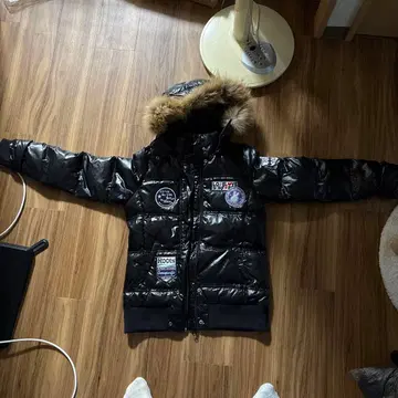 00s archive 와펜 광택 퍼 후드 자켓 헤이세이 갸루 남자