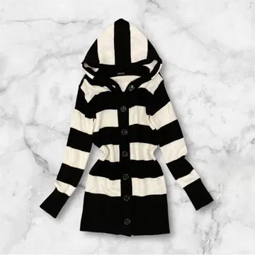 헤이세이 갸루 y2k 굵은 보더 롱 니트 가디건 다크 코어 버튼