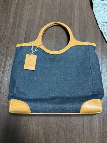 데님 토트백 다크 블루 베이지