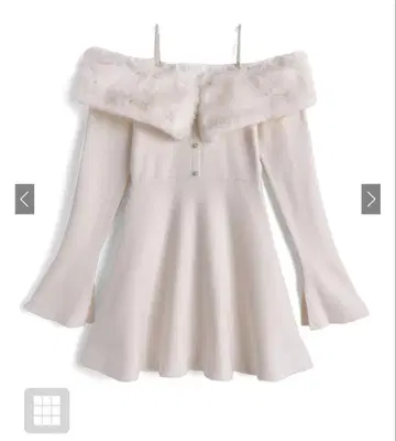 펄 스트랩 포함 퍼 오프숄더 니트 원피스