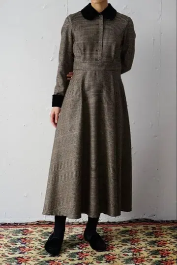 [ foufou ] 글렌체크 라운드 칼라 원피스