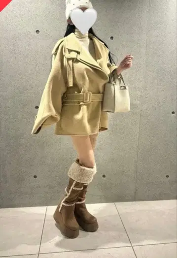 베이지 울 혼방 판초