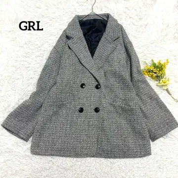 GRL 코트 헤링본 빅 루즈 그레이 더블 버튼 P 코트 심플